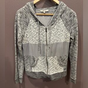 Miss Me Women’s Medium Gray Hooded Full-Zip Jacket Lace Detail